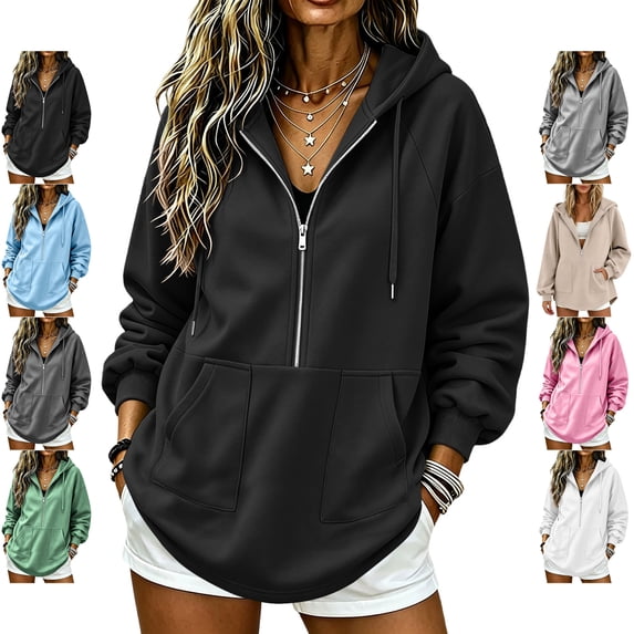 TGSLY Women's Half Zip Hooded Sweatshirt Lightweight Raglan Long Sleeve Fall Tops Loose Casual Solid Color Athletic Layering Pullover with Pockets XXL
