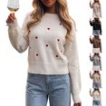 thumbnail image 1 of TGSLY Women's Heart Embroidered Sweater Soft Casual Crew Neck Puff Long Sleeve Knit Tops Relaxed Dressy Solid Color Fall Cropped Pullovers L, 1 of 6