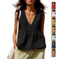 thumbnail image 1 of TGSLY Women's Linen Deep V-Neck Tank Tops Dressy Casual Ruffle Detail Solid Color Sleeveless Vest Lightweight Soft Elastic Waist Tshirts S, 1 of 7