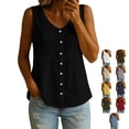 thumbnail image 1 of TGSLY Women's Linen V Neck Tank Tops Lightweight Soft Full Button Down Front Solid Color Sleeveless Shirts Casual Loose Fit Empire Waist Vest L, 1 of 7