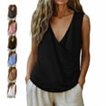 thumbnail image 1 of TGSLY Women's Linen V Neck Wrap Cross Front Tank Tops Draped Ruched Drape Detail Sleeveless Vest Loose Fit Dressy Casual Solid Color Blouses XXL, 1 of 8