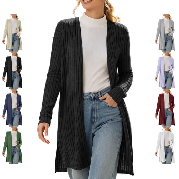 TGSLY Women's Long Ribbed Brushed Cardigan Lightweight Soft Long Sleeve Open Front Coat Relaxed Dressy Casual Solid Color Fall Outerwear XXL