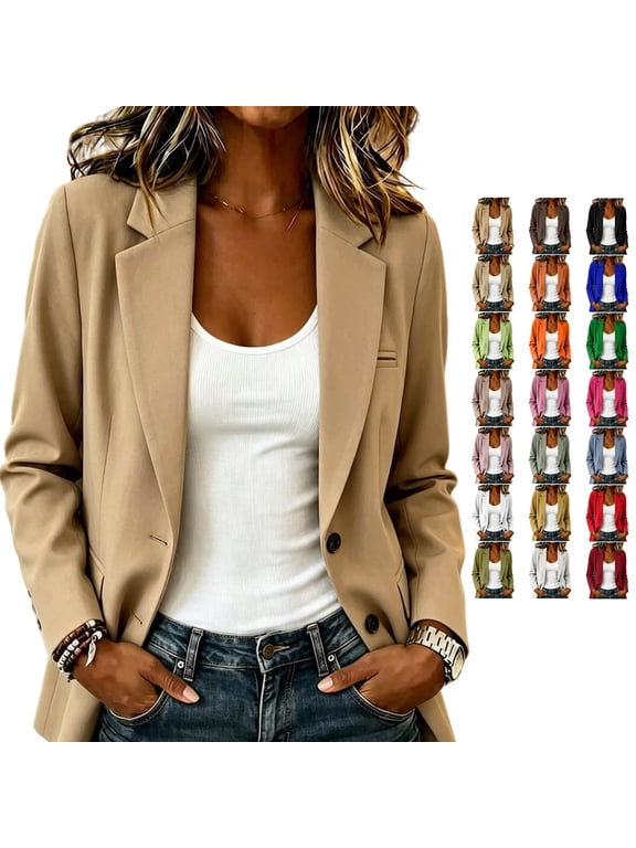 Women's Long Sleeve Blazers Lightweight Soft Notched Lapel Open Front Single Breasted Button Business Coat Dressy Casual Solid Color Work Suits Jackets L