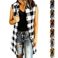 thumbnail image 1 of TGSLY Women's Plaid Long Vest Jacket Lightweight Collared Button Down Open Layering Gilet Dressy Casual Sleeveless Cardigan Coat L, 1 of 6