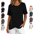 thumbnail image 1 of TGSLY Women's Ribbed Knit Tops Lightweight Soft Crew Neck Short Sleeve Shirts Dressy Casual Solid Color Asymmetric Wrap Hem Tunic Blouses XL, 1 of 10