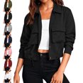 thumbnail image 1 of TGSLY Women's Safari Cropped Jackets Casual Collared Button-Down Long Sleeve Coat Loose Drawstring Hem Solid Color Utility Jacket with Pockets L, 1 of 10
