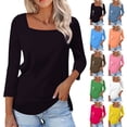 thumbnail image 1 of TGSLY Women's Square Neck Tops Lightweight Soft 3/4 Sleeve Solid Color Shirts Loose Fit Dressy Casual Curved Hem Tunic Blouses XXXL, 1 of 8