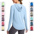 thumbnail image 1 of TGSLY Women's UPF 50+ Sun Protection Hoodie Lightweight Long Sleeve Solid Color Shirts Dressy Casual Curved High-Low Hem Hooded Tops with Thumb Holes M, 1 of 10