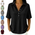 thumbnail image 1 of TGSLY Women's Waffle Collared Henley Tops Lightweight Soft Half Snap Buttons Short Sleeve Shirts Loose Fit Dressy Casual Solid Color Blouses XXXL, 1 of 7