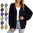 thumbnail image 1 of TGSLY Women's Waffle Knit Cardigan Coat Lightweight V Neck Button Down Sweaters Loose Casual Solid Color Long Sleeve Knit Tops M, 1 of 9