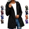 thumbnail image 1 of TGSLY Women's Waterproof Rain Jackets Drawstring Waist Ful Zip Up Snap Botton Windbreaker Outdoor Long Sleeve Solid Color Hooded Coat with Side Pockets S, 1 of 8