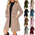 thumbnail image 1 of TGSLY Women's Wool Blend Coat Trendy Soft Notched Lapel Double Breasted Button Outerwear Loose Casual Long Sleeve Winter Mid Length Jacket M, 1 of 9