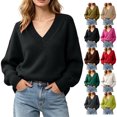 thumbnail image 1 of TGSLY Women's Wool Blend Sweater Soft Casual V Neck Long Sleeve Knit Pullover Relaxed Casual Solid Color Fall Layering Tops S, 1 of 9