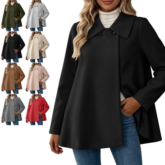 TGSLY Women's Wool Blend Swing Coat Soft Casual Collared Long Sleeve Jacket Loose Casual Solid Color Fall Winter Outerwear M