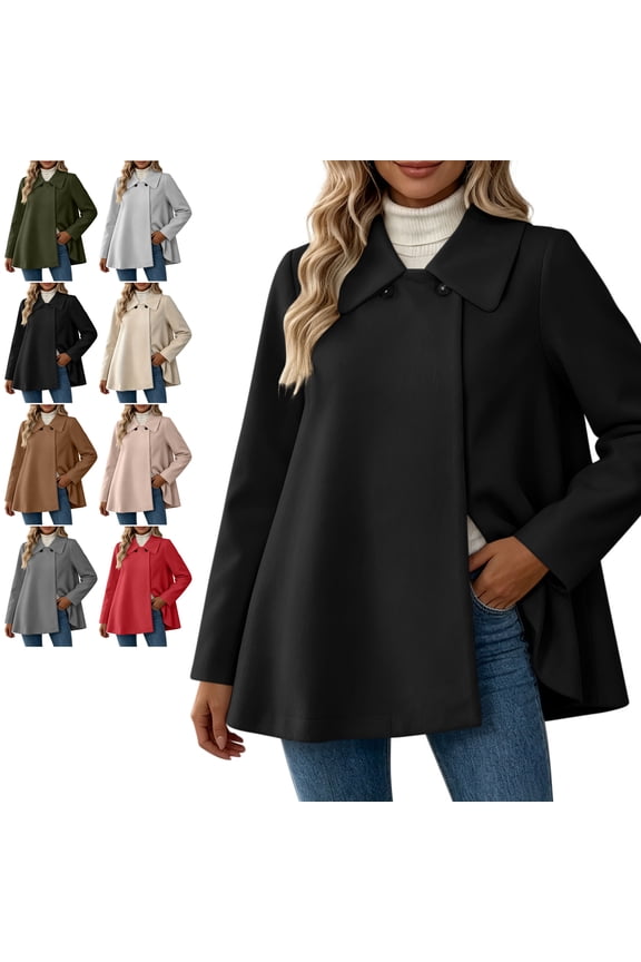 Women's Wool Blend Swing Coat Soft Casual Collared Long Sleeve Jacket Loose Casual Solid Color Fall Winter Outerwear S