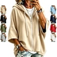 thumbnail image 1 of TGSLY Women's Zip Up Drawstring Hooded Jacket Lightweight 3/4 Dolman Sleeve Cardigan Coat Loose Casual Solid Color Fall Outerwear M, 1 of 6