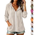 thumbnail image 1 of TGSLY Women's Zip-Up Hooded Jacket Lightweight Thin Casual Solid Color Drawstring Hoodies Side Slit Hem Elastic Cuffs Long Sleeve Coat with Pockets XL, 1 of 10