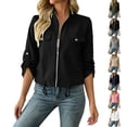thumbnail image 1 of TGSLY Zip-Up Utility Jacket for Women Adjustable Long Roll Tab Sleeve Cropped Coat Relaxed Causal Drawstring Hem Solid Color Jacket with Pockets XXXL, 1 of 10