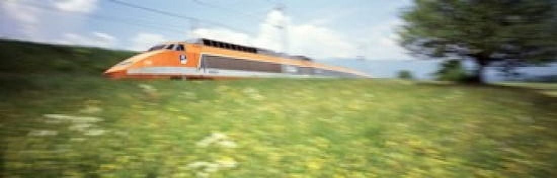 TGV High-Speed Train Moving Through Hills Blurred Motion Canvas Art - Panoramic Images (18 x 6)