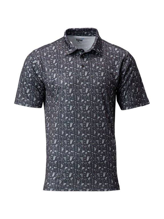 Men's Happy Hour Print Golf Polo Shirt for Golfing Charcoal M