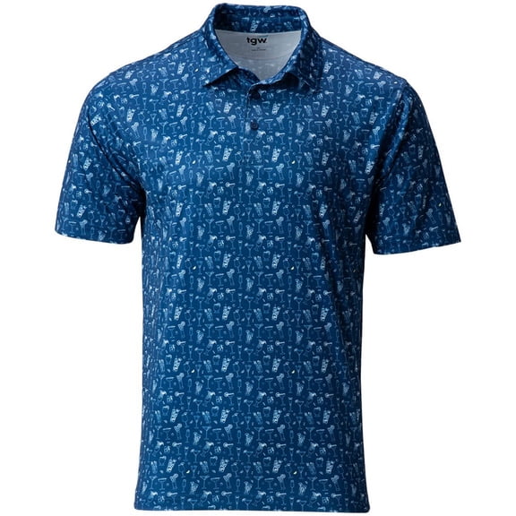 TGW Men's Happy Hour Print Golf Polo Shirt for Golfing Navy M