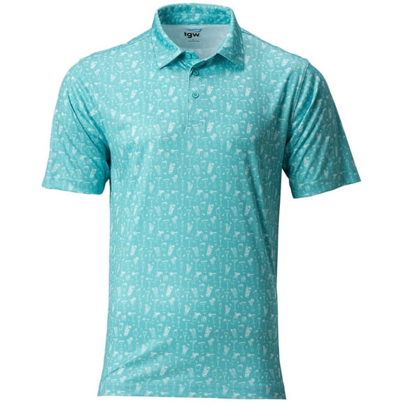 TGW Men's Happy Hour Print Golf Polo Shirt for Golfing Turquoise 2Xl