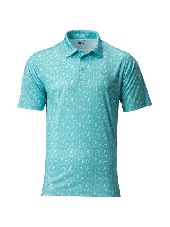 Men's Happy Hour Print Golf Polo Shirt for Golfing Turquoise M