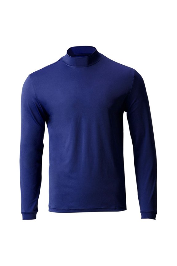 Mens Solid Performance Long Sleeve Golf Mock Blue 3XL