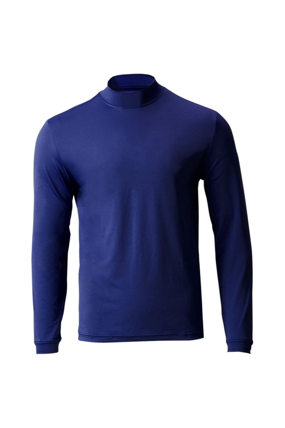 Mens Solid Performance Long Sleeve Golf Mock Blue M
