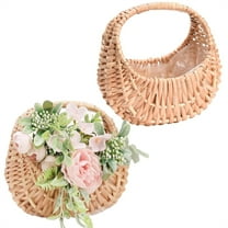 TGY 2 Pcs Half Moon Basket with Handle,Rattan Woven Flower Baskets,Small Wicker Gift Basket,Candy Storage with Plastic Liner,for Home Wedding Birthday Party Decor (Brown)