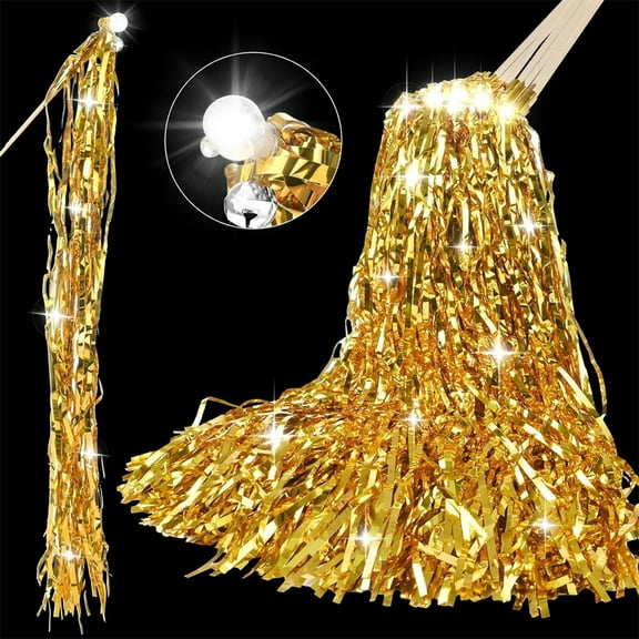 TGY 20 Pcs Lighted Tinsel Wands with LED Wedding Wands Sticks Light Up Streamers Sparklers Glow Sticks for Wedding Send Off and Exits Birthday Party Christmas (Gold)