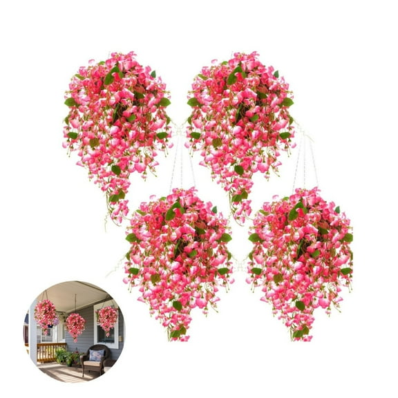 TGY Artificial Fake Hanging Hibiscus Flowers,Faux Silk Outside Hibiscus,Realistic Long Trailing Vines for Front Door,Planter,Porch,Patio,Yard,Red,4Pcs