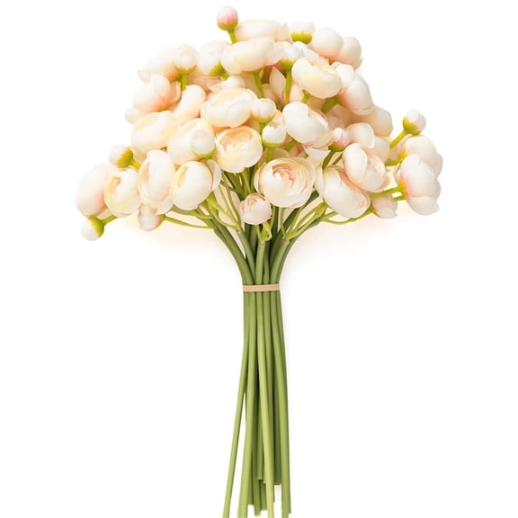 TGY Cream Artificial Ranunculus Flowers,18 Pcs Faux Peonies Silk Flowers,Wedding Decorative Flower Bouquets,for Floral Arrangements Vase Filler Table Centerpiece Home Decor