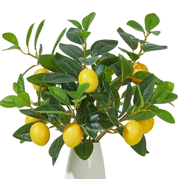 TGY Faux Lemon Tree Branches,Artificial Yellow Lemon Stems, Realistic Plastic Fruit Picks with Green Leaves,for Home Kitchen Dining Table Garden Planter Vase Decor 3 Pcs