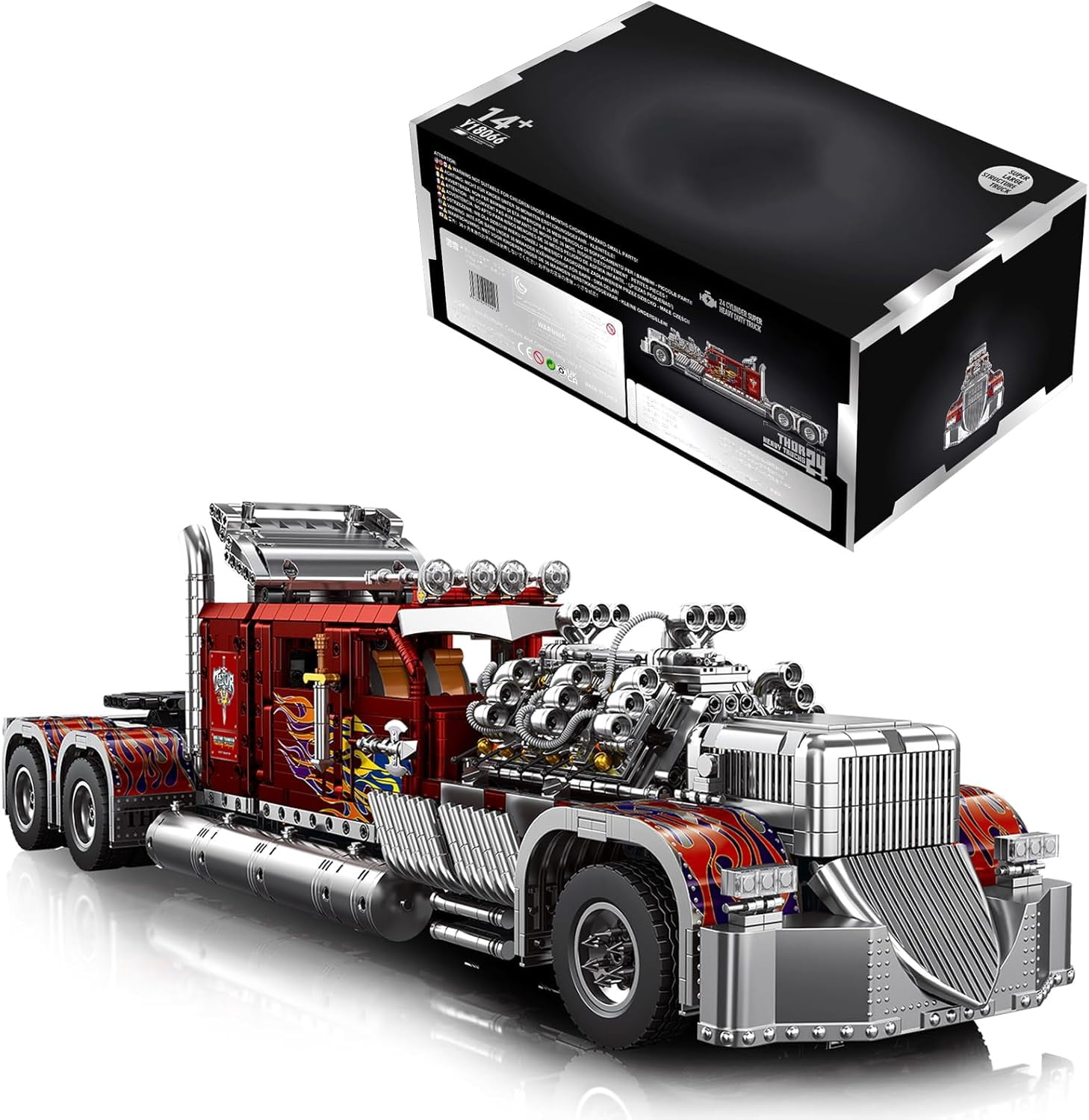 TH-24 Semi Truck Model Car Kits, Advanced Collectible Building Set for Adults, Heavy Monster Truck Toy with Powerful 24-Cylinder Engine, Home or Office Décor, Gift for Engineering Vehicles Lover