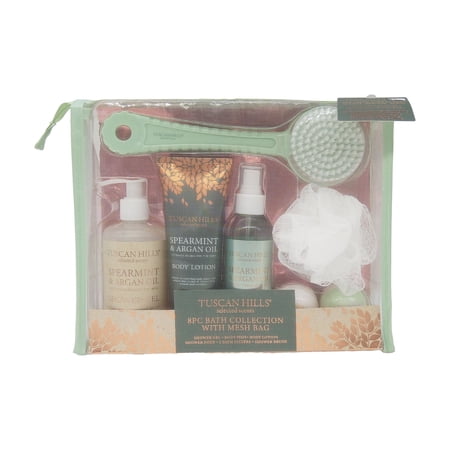Tuscan Hills Bath and Body Gift Set, Spearmint and Argan Oil, 8 Piece