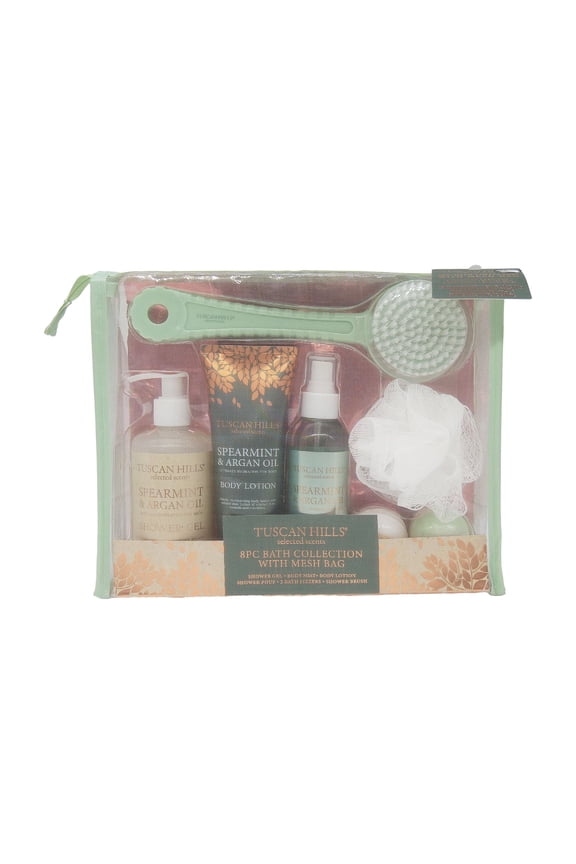 Tuscan Hills Bath and Body Gift Set, Spearmint and Argan Oil, 8 Piece