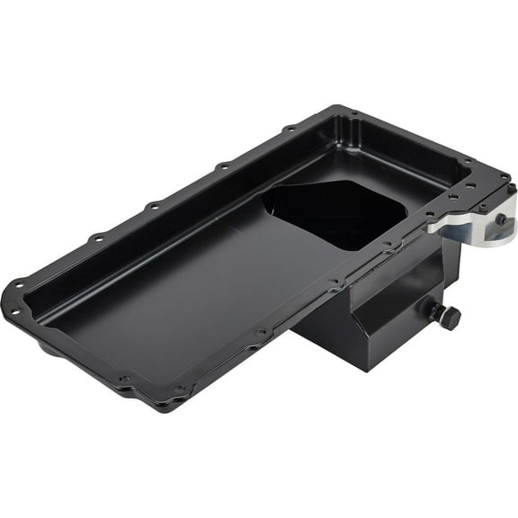 Speedway Motors LS Swap Low Profile Oil Pan Rear Sump Steel Design with AN-10 Oil Drain OEM Filter Location Fits Gen III IV Wet Sump Engines Universal Fit