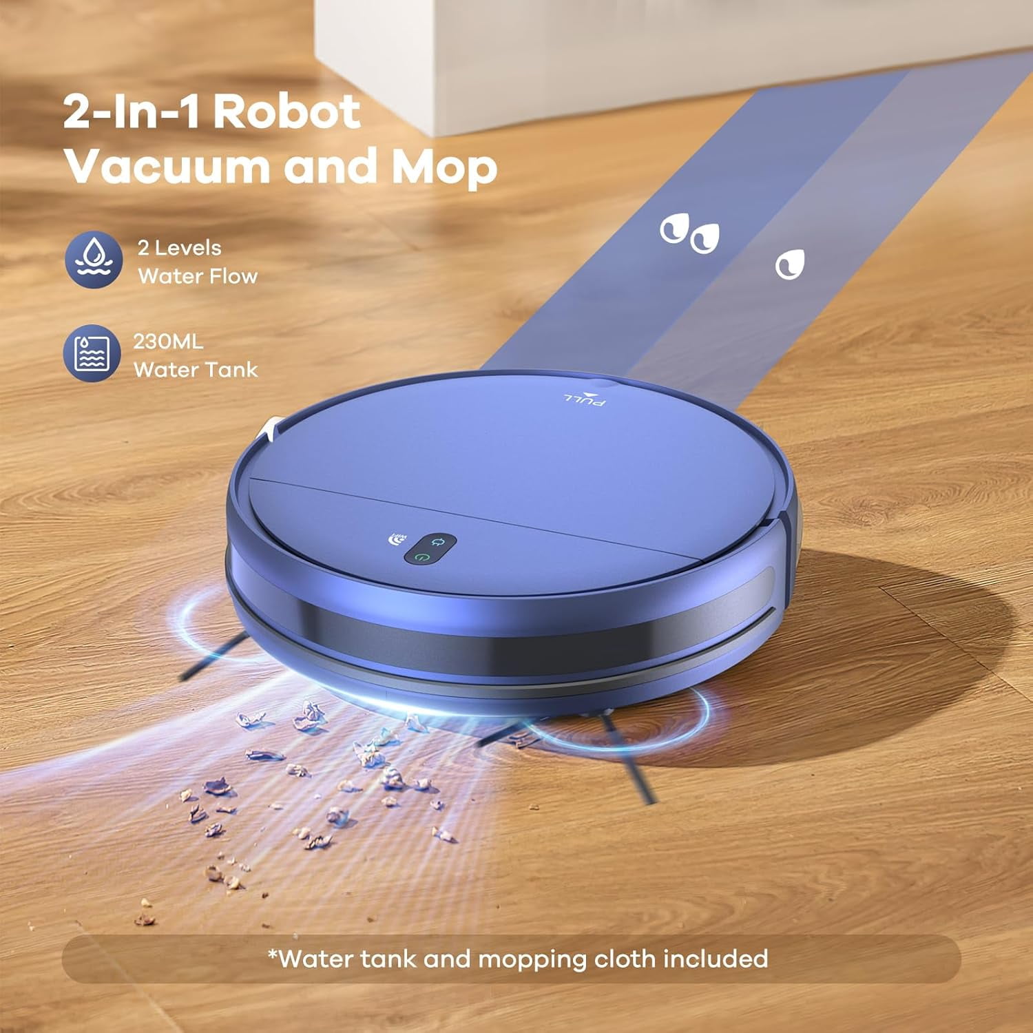 TH Robot Vacuum and Mop Combo 2.4GHz WiFi 4 Modes APP Remote for Pet Hair Stains Carpets Corners Self-Charging
