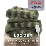 Sunbeam Heated Electric Bubble Faux Fur Throw Blanket, Luxury Collection, Green, 4 Heat Settings, 50 x 70 in