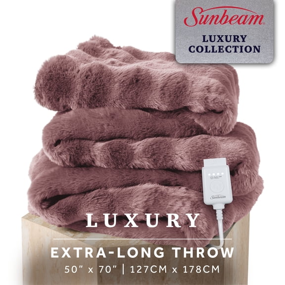Sunbeam Heated Electric Bubble Faux Fur Throw Blanket, Luxury Collection, Violet, 4 Heat Settings, 50 x 70 in