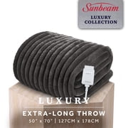 Sunbeam Heated Electric Channeled Faux Fur Throw Blanket, Greystone, 4 Heat Settings, 50 x 70 in