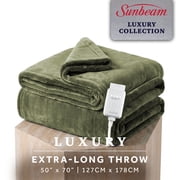 Sunbeam Luxe Plush Heated Sage Throw Blanket, 4 Heat Settings, 50 x 70 in