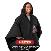 Sunbeam Cordless Rechargeable Heated Electric Wearable Throw Blanket with Hood, Black, 4 Heat Settings, 50 x 66 in