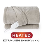 Sunbeam Heated Electric Microplush Throw Blanket, Light Gray, 4 Heat Settings, 50 x 70 in