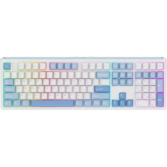 TH108 Full Size Mechanical Keyboard, Wireless Gaming Keyboard with 8000mAh Battery, Creamy Gasket, 108 Keys, Hot Swap, Custom Driver, RGB Backlight (Blue&White, Sea Salt Silent)