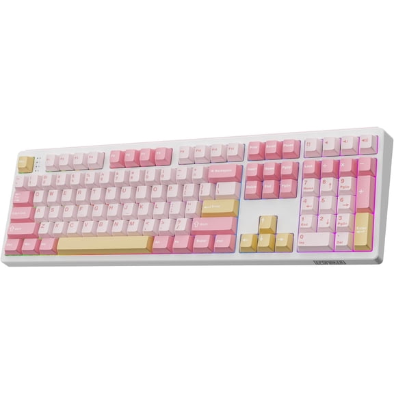 TH108 Full Size Mechanical Keyboard, Wireless Gaming Keyboard with 8000mAh Battery, Creamy Gasket, 108 Keys, Hot Swap, Custom Driver, RGB Backlight (Pink, Creamy Jade)