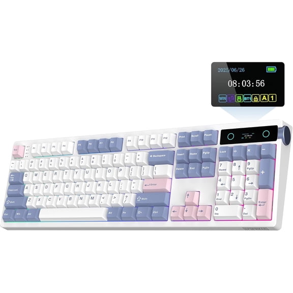 TH108 PRO Full Size Mechanical Keyboard with Screen & Knob, Wireless Gaming Keyboard with 10000mAh, Creamy Gasket, Hot Swap, Custom Driver, RGB Backlight (White, Sea Salt Silent)