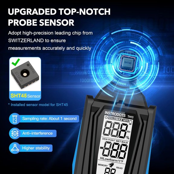 TH13 Digital Hygrometer Thermometer High Precision with Dew Point Temp Alarm for Indoor Outdoor