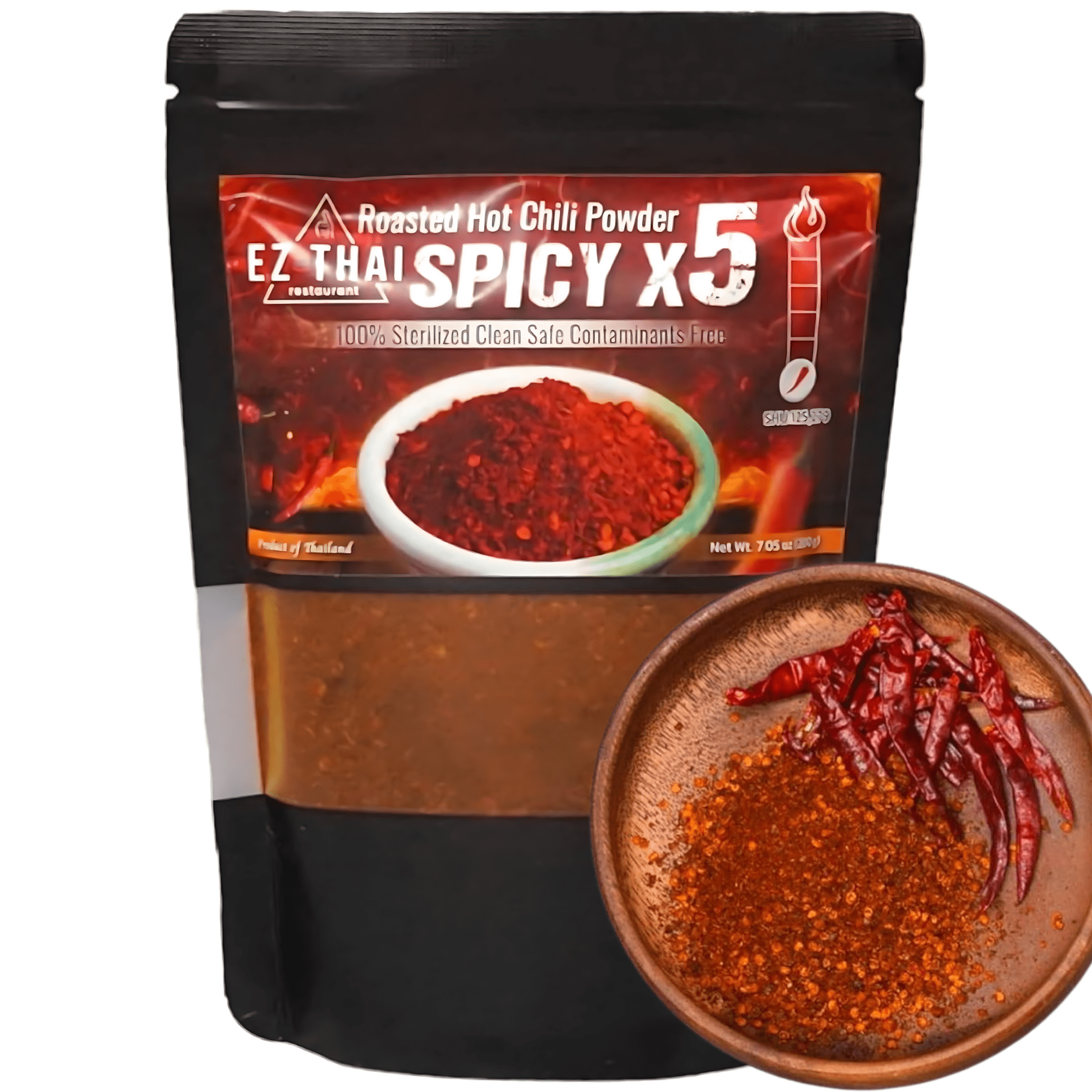 THAI Jinda Red Chili Peppers Flakes Powder 7.5 Oz, Roasted 5X Hotter Rich Flavor